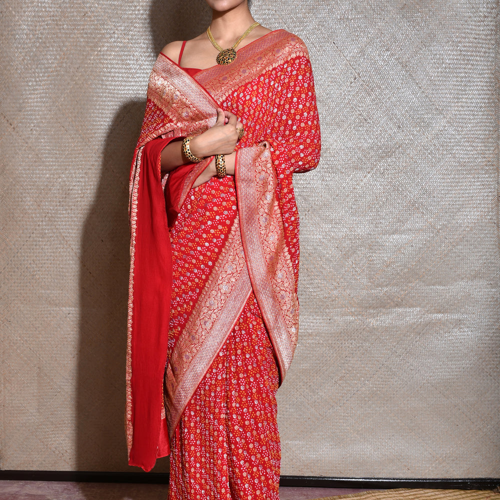 
                      
                        Banarasi Bandhani Saree-Red
                      
                    