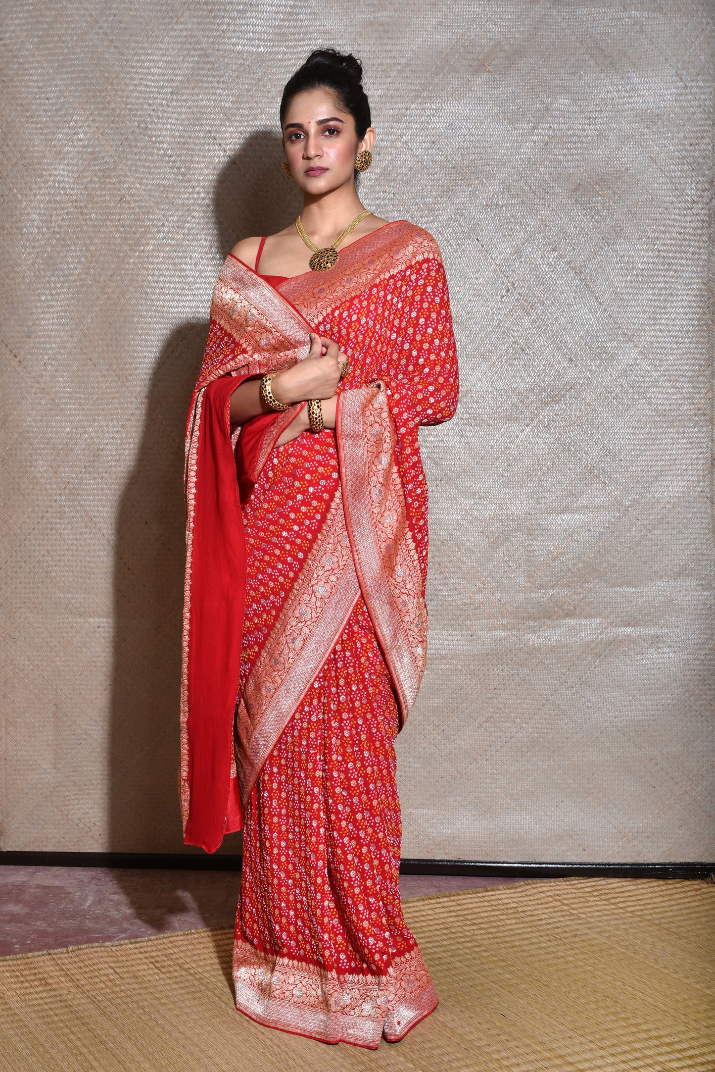 Banarasi Bandhani Saree-Red