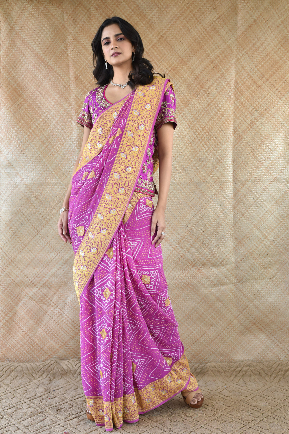 Banarasi Bandhani  Saree In Purple 