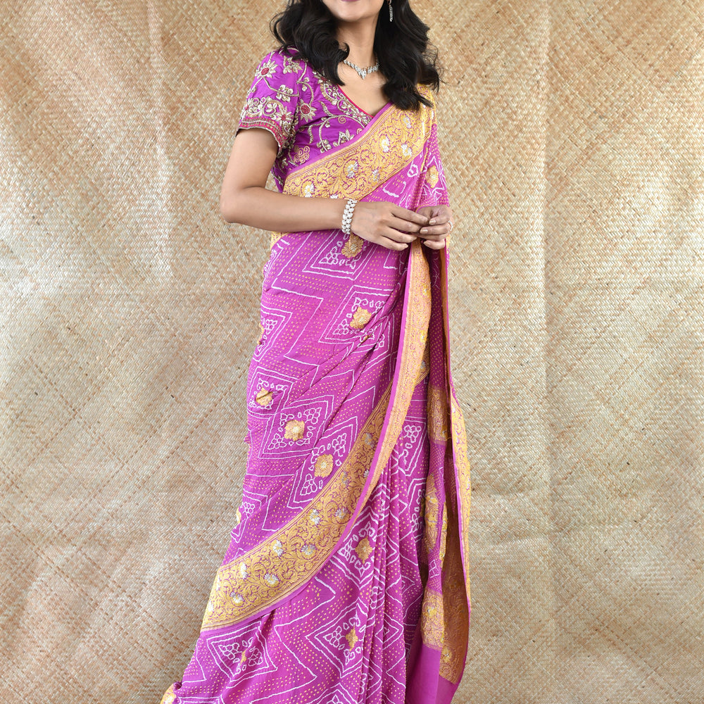 Banarasi Bandhani  Saree In Purple 