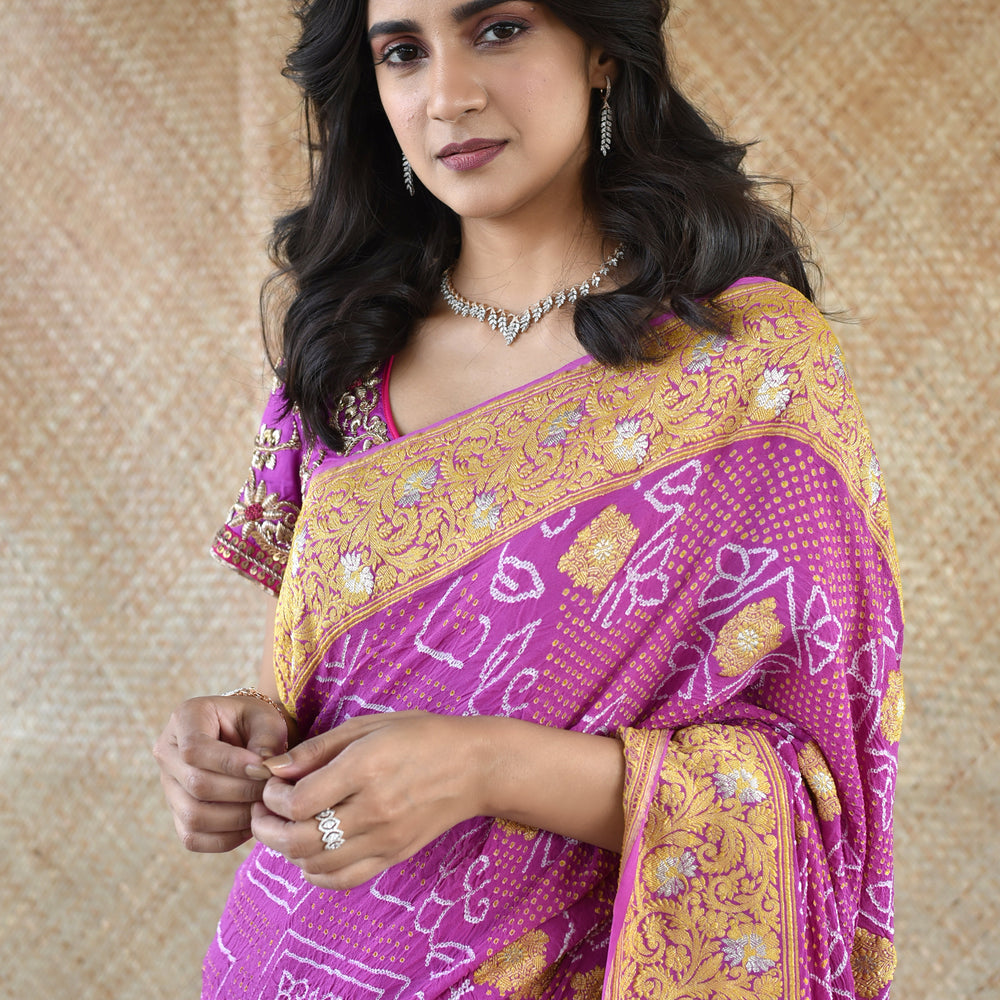 
                      
                        Banarasi Bandhani  Saree In Purple 
                      
                    