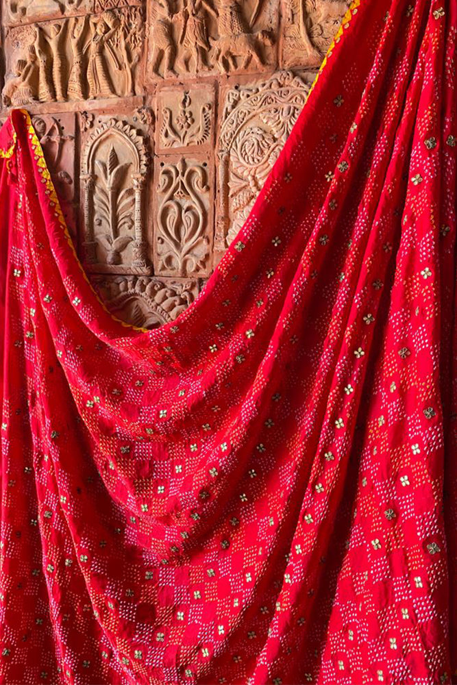 Bandhani Gota Patti Dupatta-Red