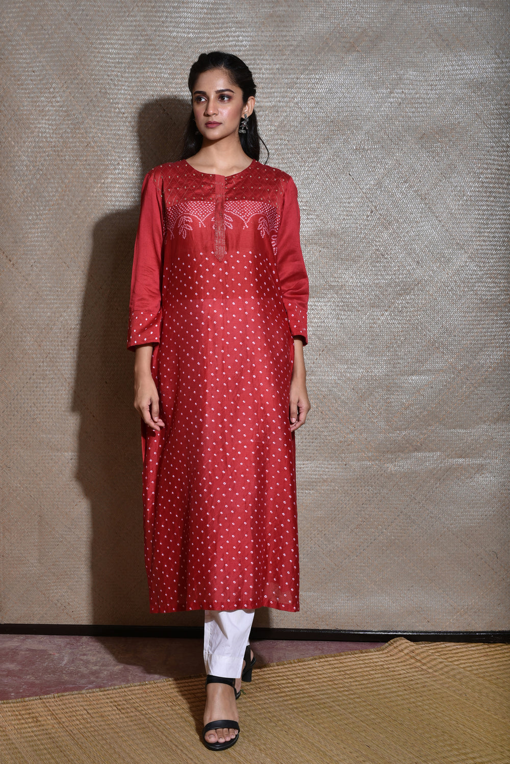 Bandhani on Chanderi Kurta in Red.