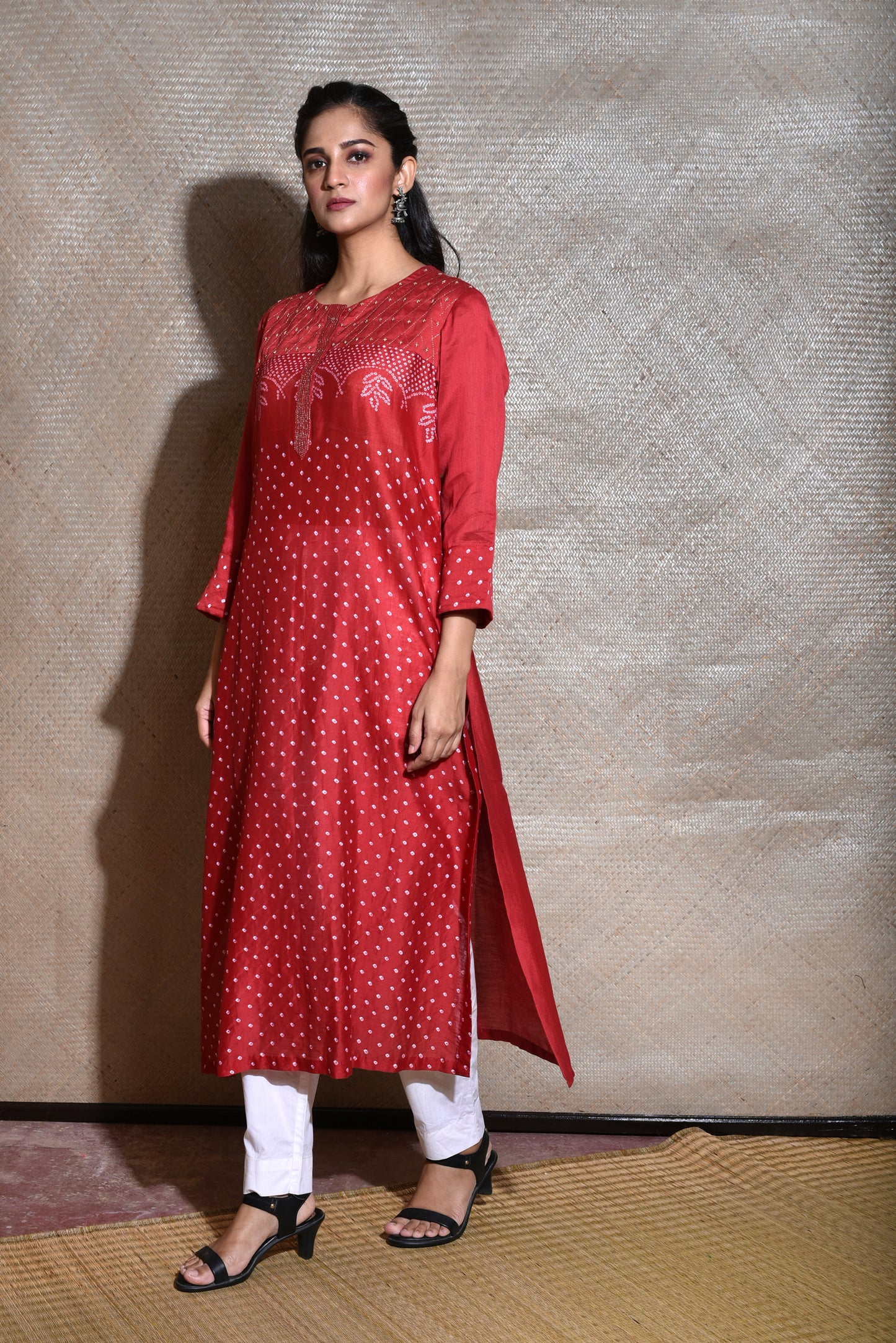 Bandhani on Chanderi Kurta in Red.