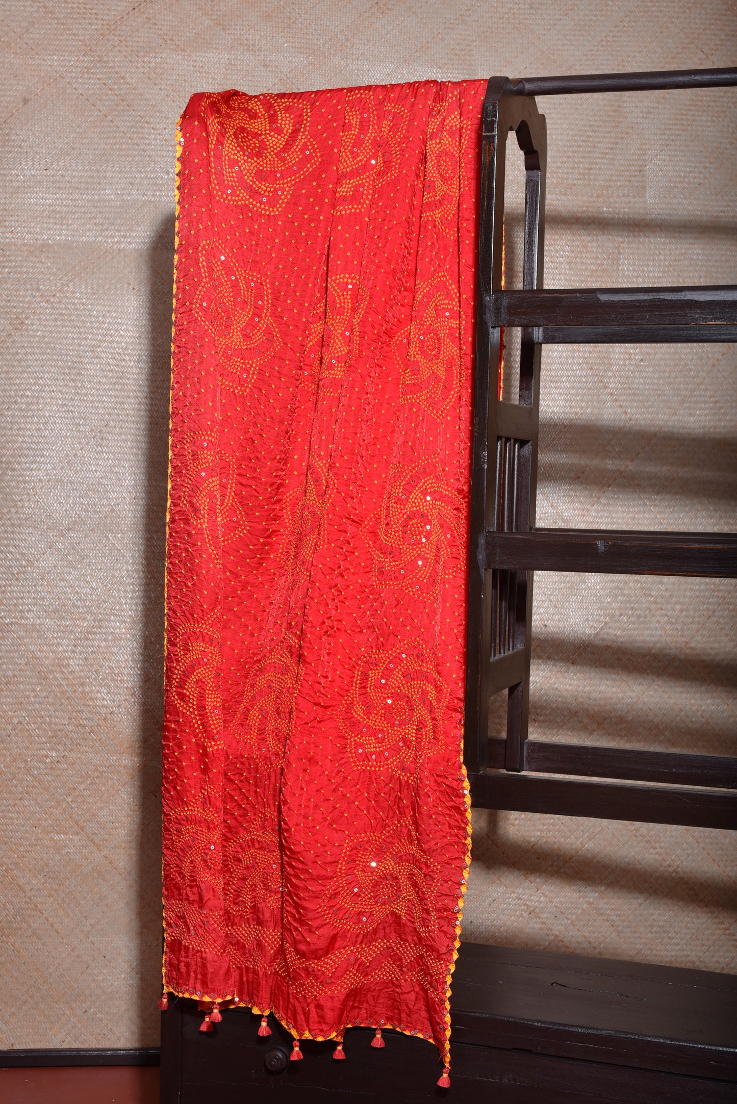 Bandhani on Gaji Silk Dupatta -Red