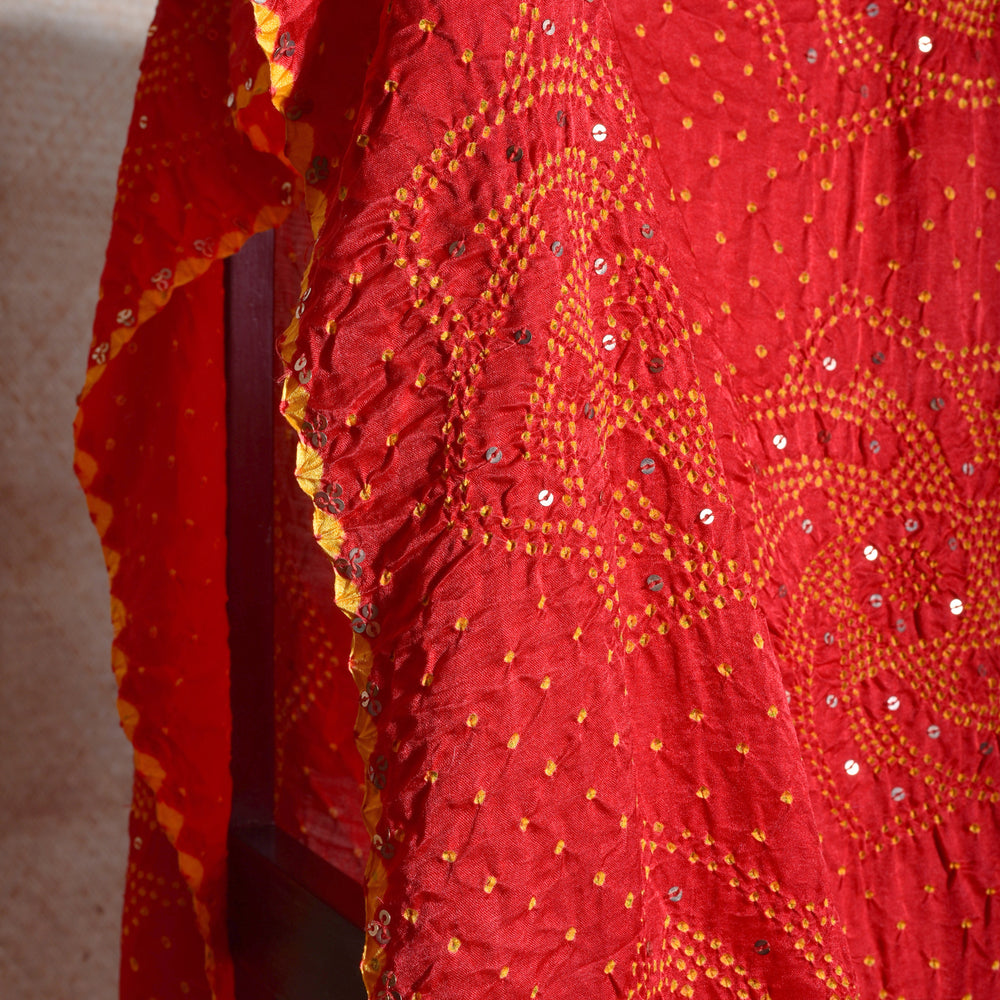 
                      
                        Bandhani on Gaji Silk Dupatta -Red
                      
                    