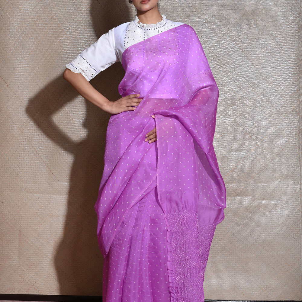 
                      
                        Bandhani on Organza Saree - Lavender
                      
                    