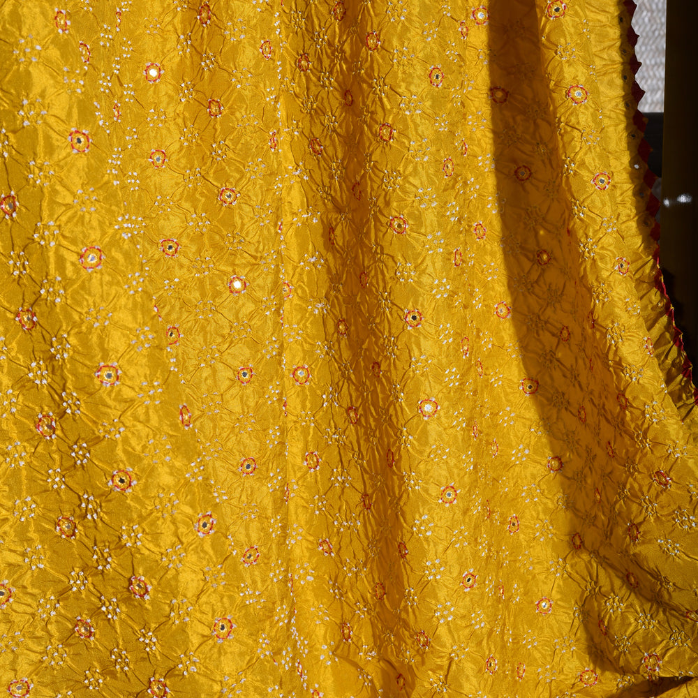 
                      
                        Bandhani on Pure Silk Dupatta with Mirror Work - Mustard Yellow
                      
                    