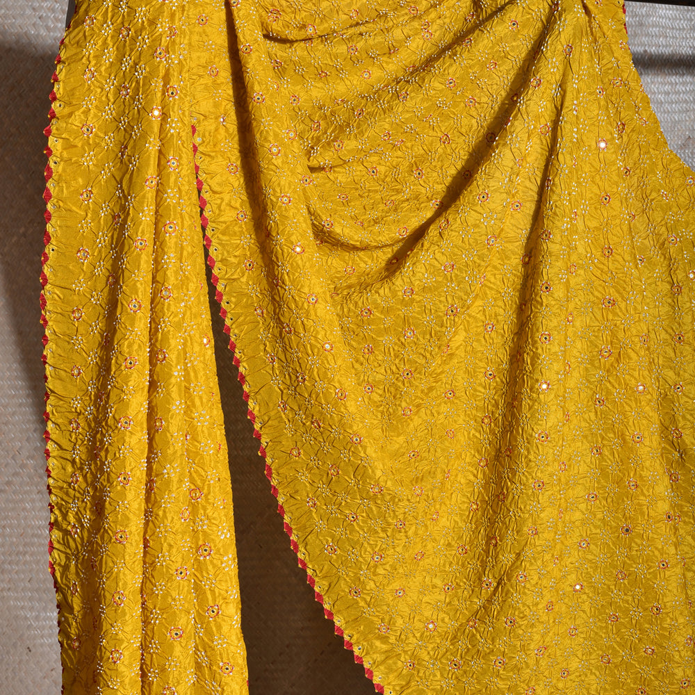 
                      
                        Bandhani on Pure Silk Dupatta with Mirror Work - Mustard Yellow
                      
                    