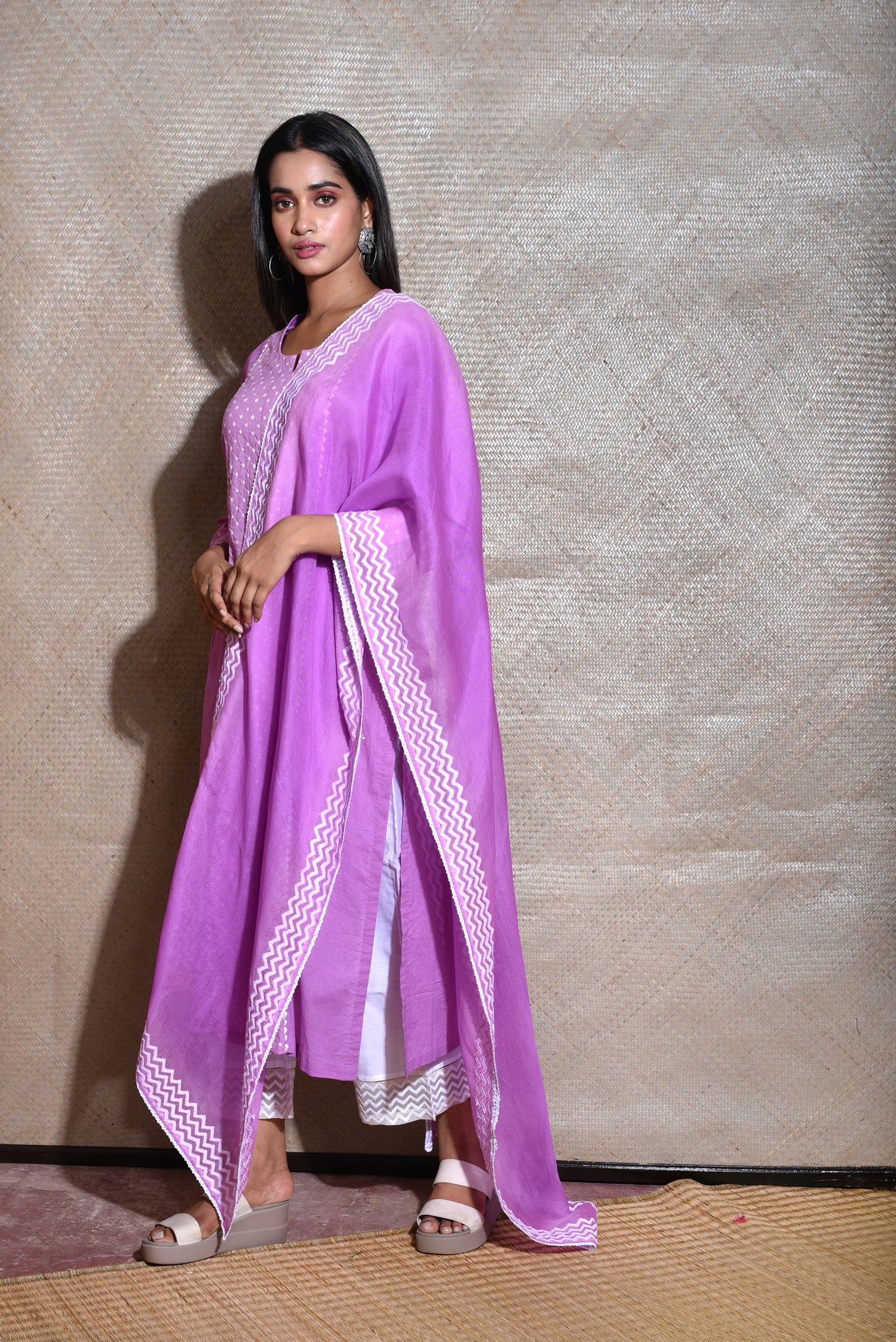 Bandhej Cotton Suit Set - Mauve