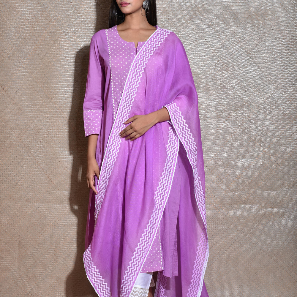 Bandhej Cotton Suit Set - Mauve