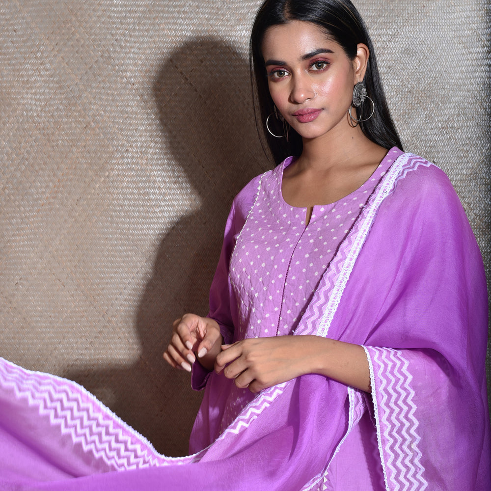 
                      
                        Bandhej Cotton Suit Set - Mauve
                      
                    