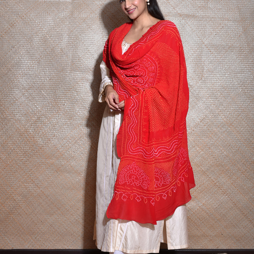 Beautiful Bandhani Dupatta in Red