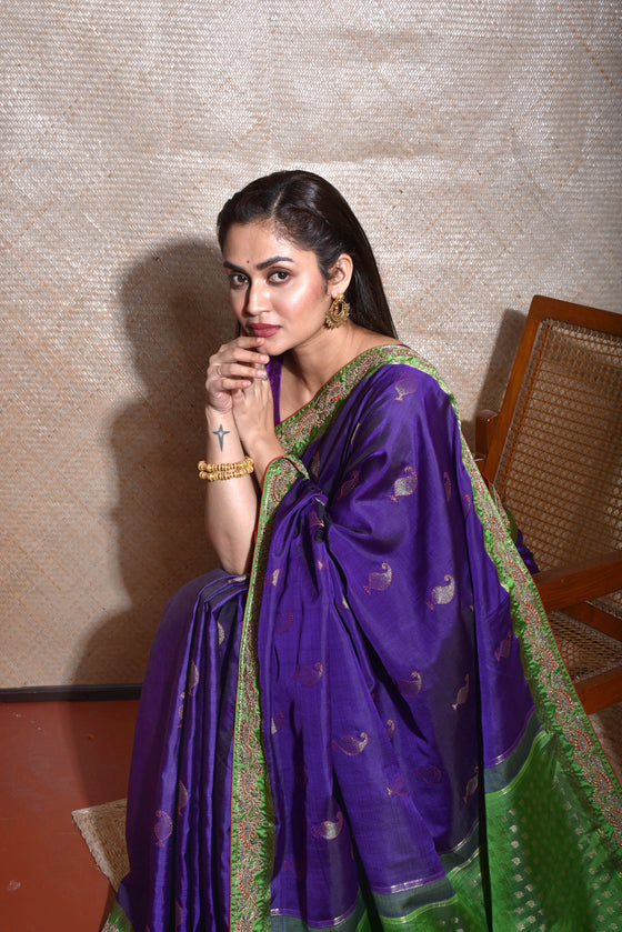 Beautifull Kanjiwaram Saree in Purple and Green