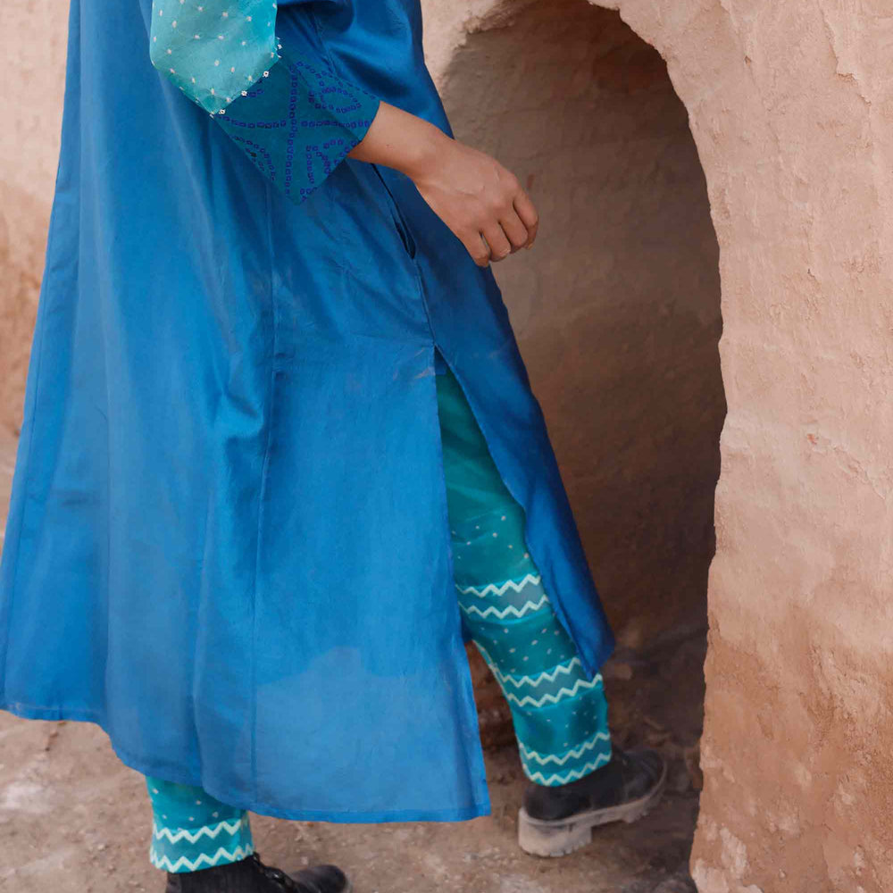 
                      
                        Blue Silk Kurta and Pants
                      
                    