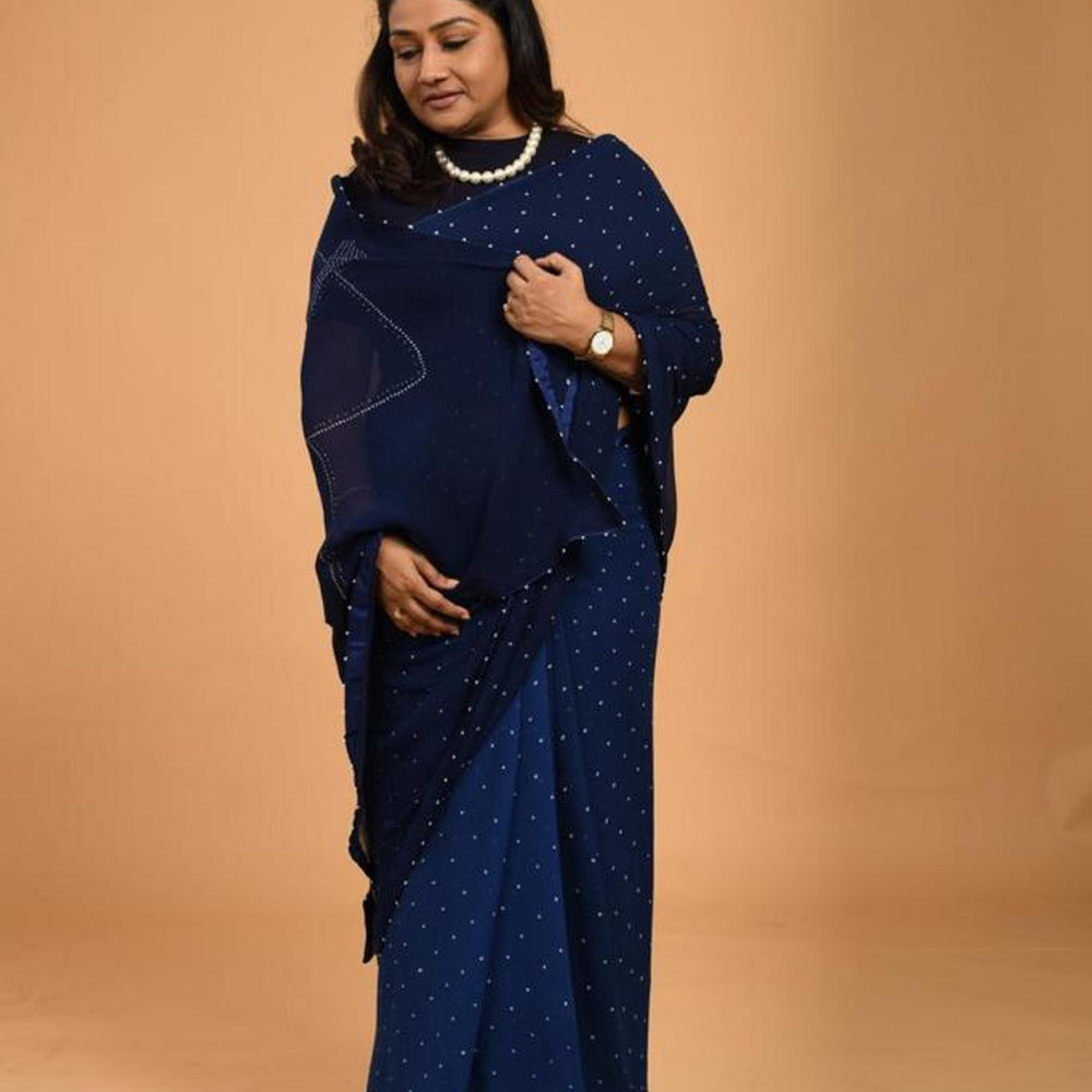 
                      
                        Navy Blue Shaded Bandhani Saree on Pure Chiffon
                      
                    