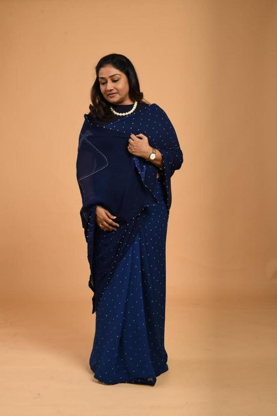 Navy Blue Shaded Bandhani Saree on Pure Chiffon
