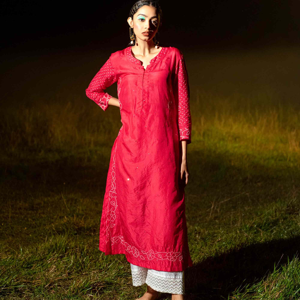 Chandanee Kurta - Tomato Pink