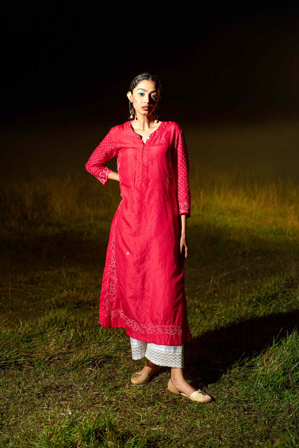 Chandanee Kurta - Tomato Pink