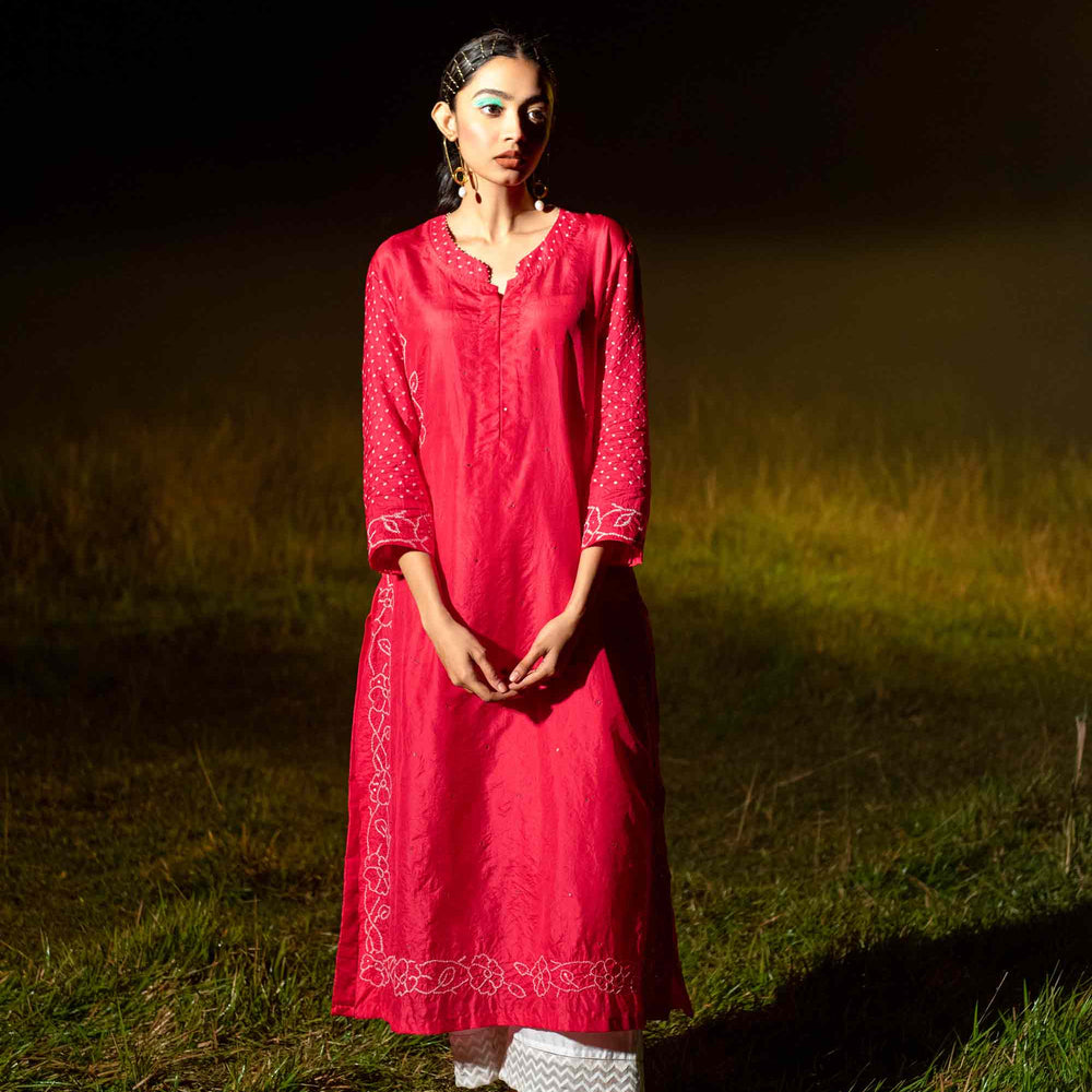 Chandanee Kurta - Tomato Pink