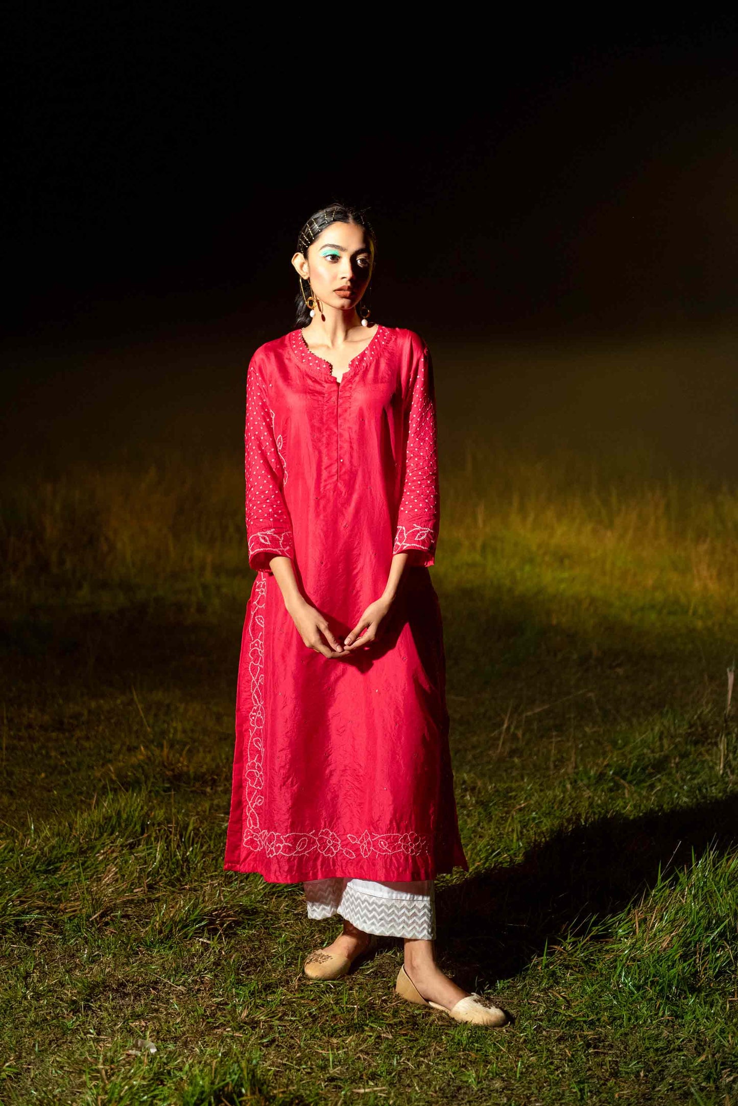 Chandanee Kurta - Tomato Pink