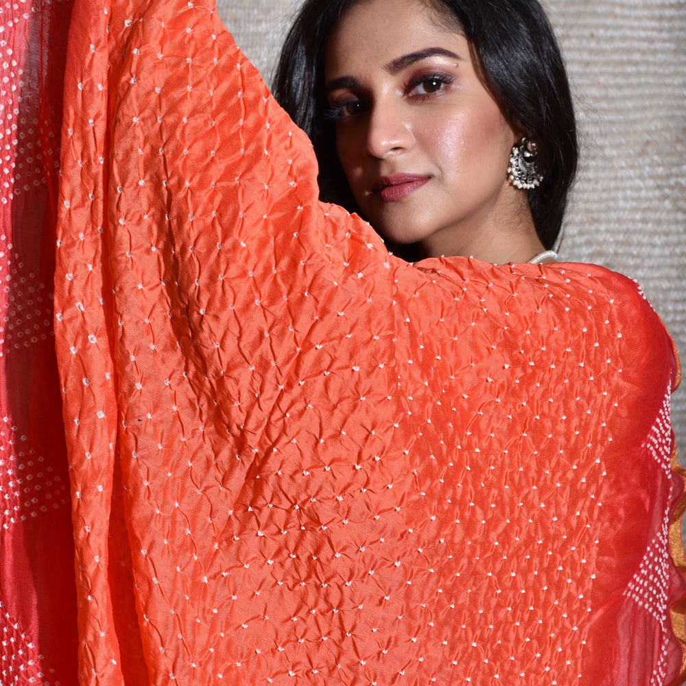 
                      
                        Chanderi Suit Set with Bandhani Dupatta -Red And Orange
                      
                    