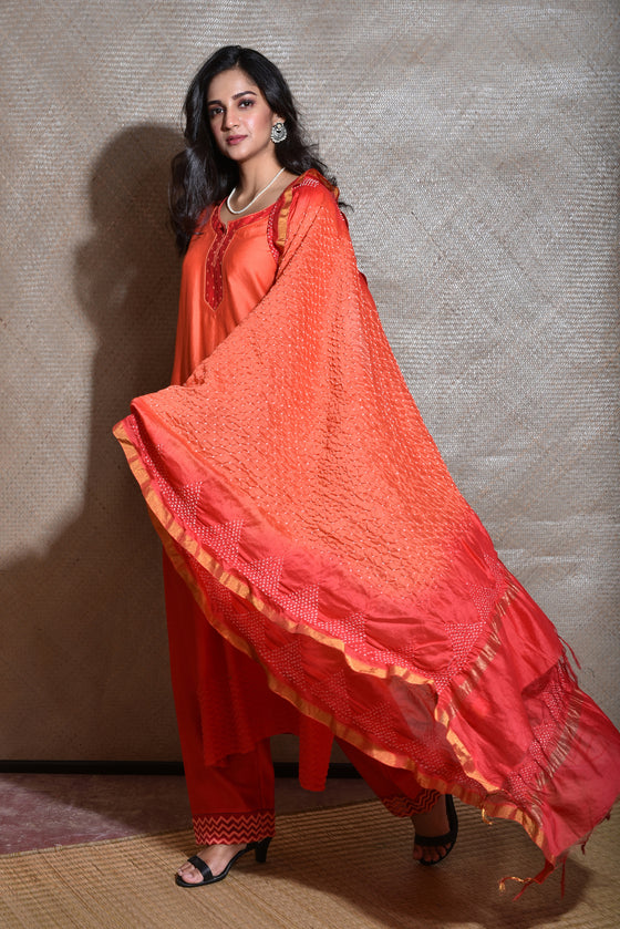 Red Printed Chanderi Silk Salwar - Rajnandini - 3122913