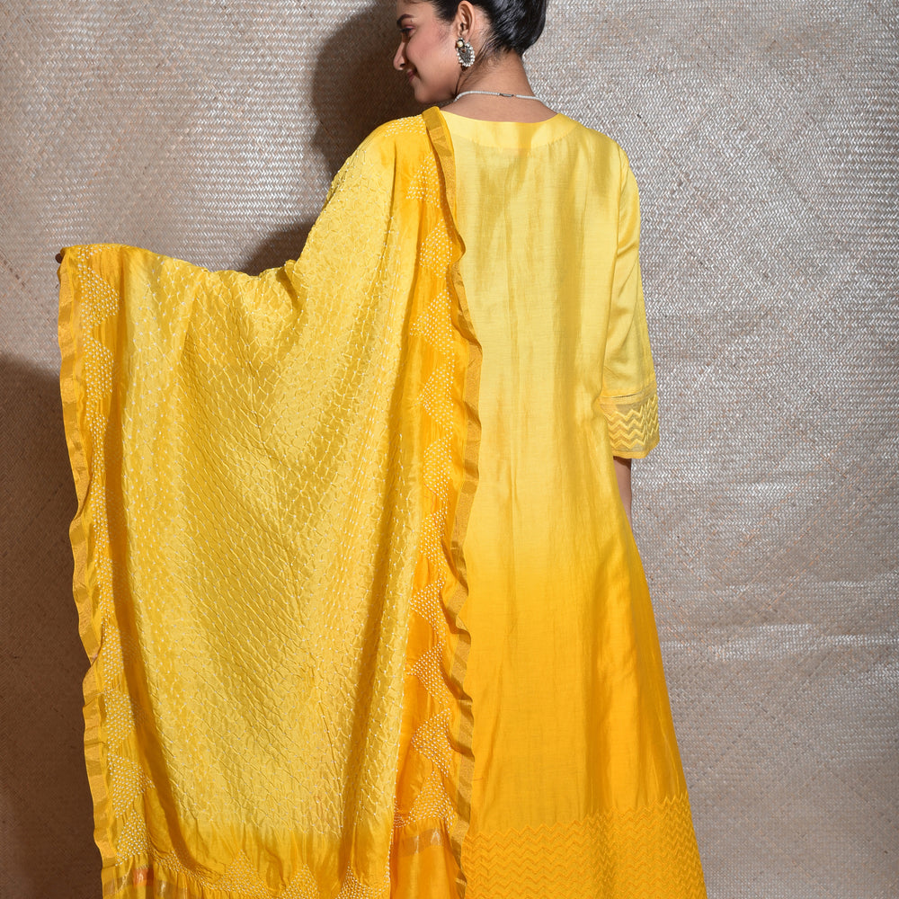 
                      
                        Chanderi Suit Set with Bandhani Dupatta - Yellow.
                      
                    