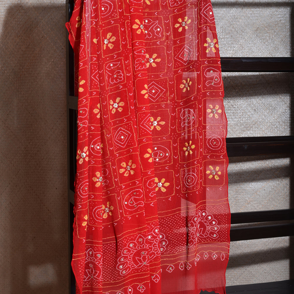 
                      
                        Pure Chiffon Bandhani Dupatta in Bright Red
                      
                    