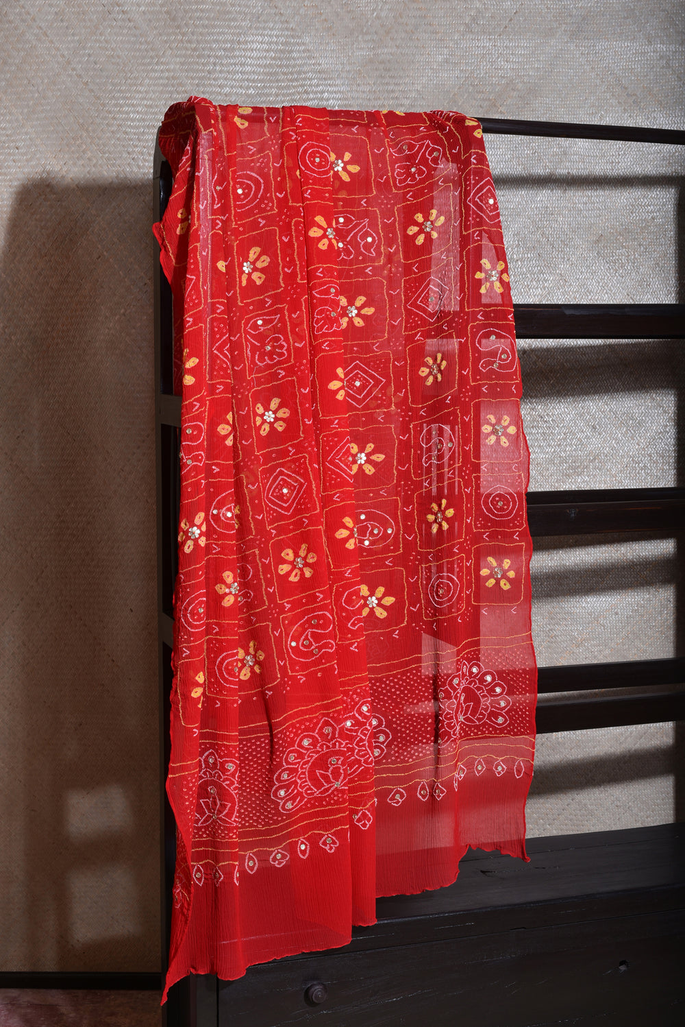 Pure Chiffon Bandhani Dupatta in Bright Red