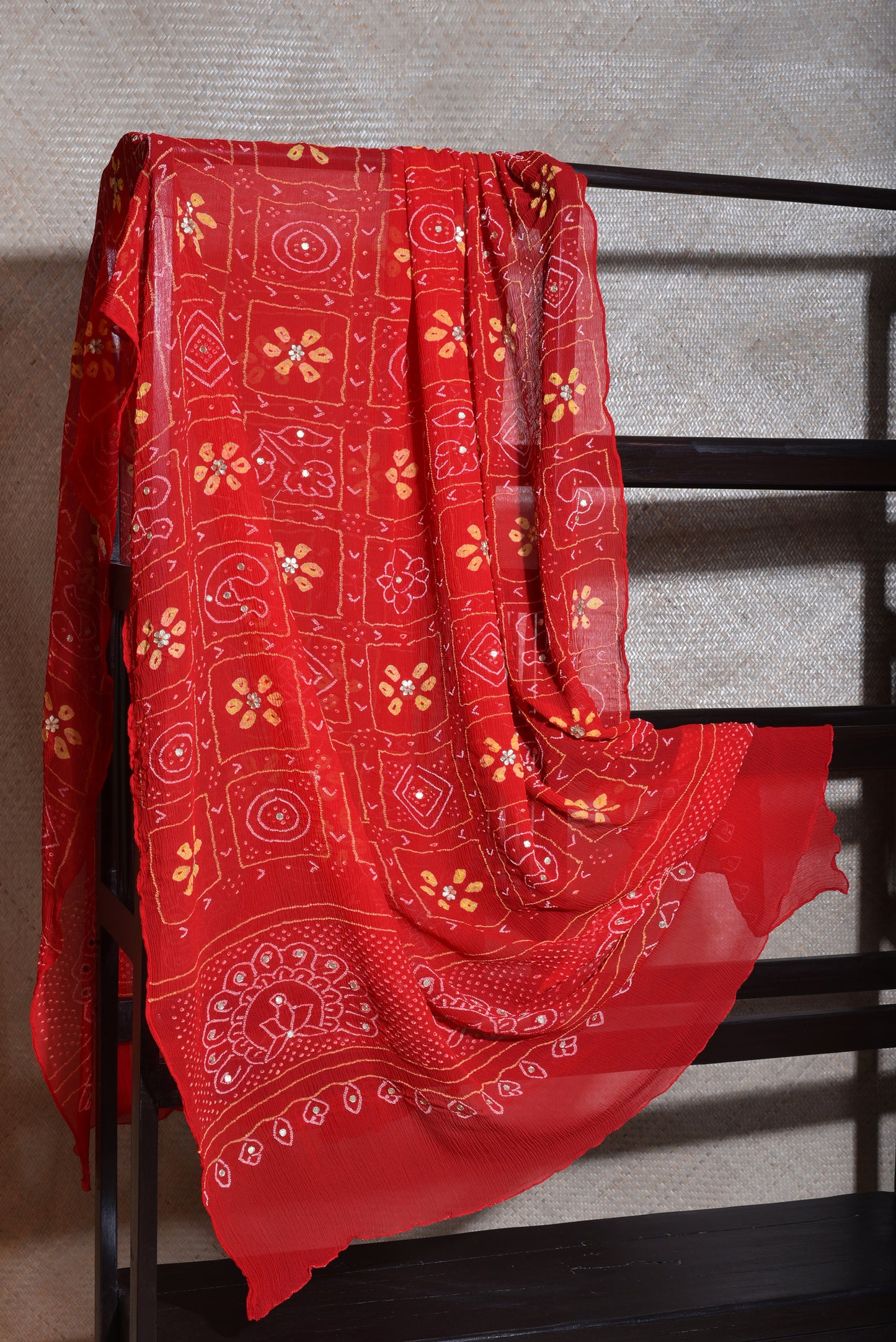 Pure Chiffon Bandhani Dupatta in Bright Red