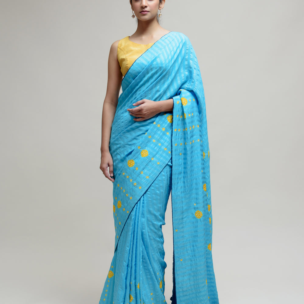 Bandhani Veda Saree - Sky Blue