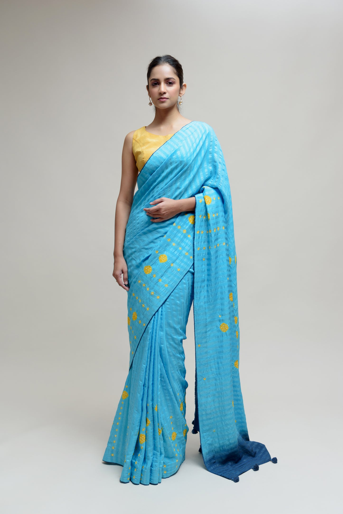 Bandhani Veda Saree - Sky Blue