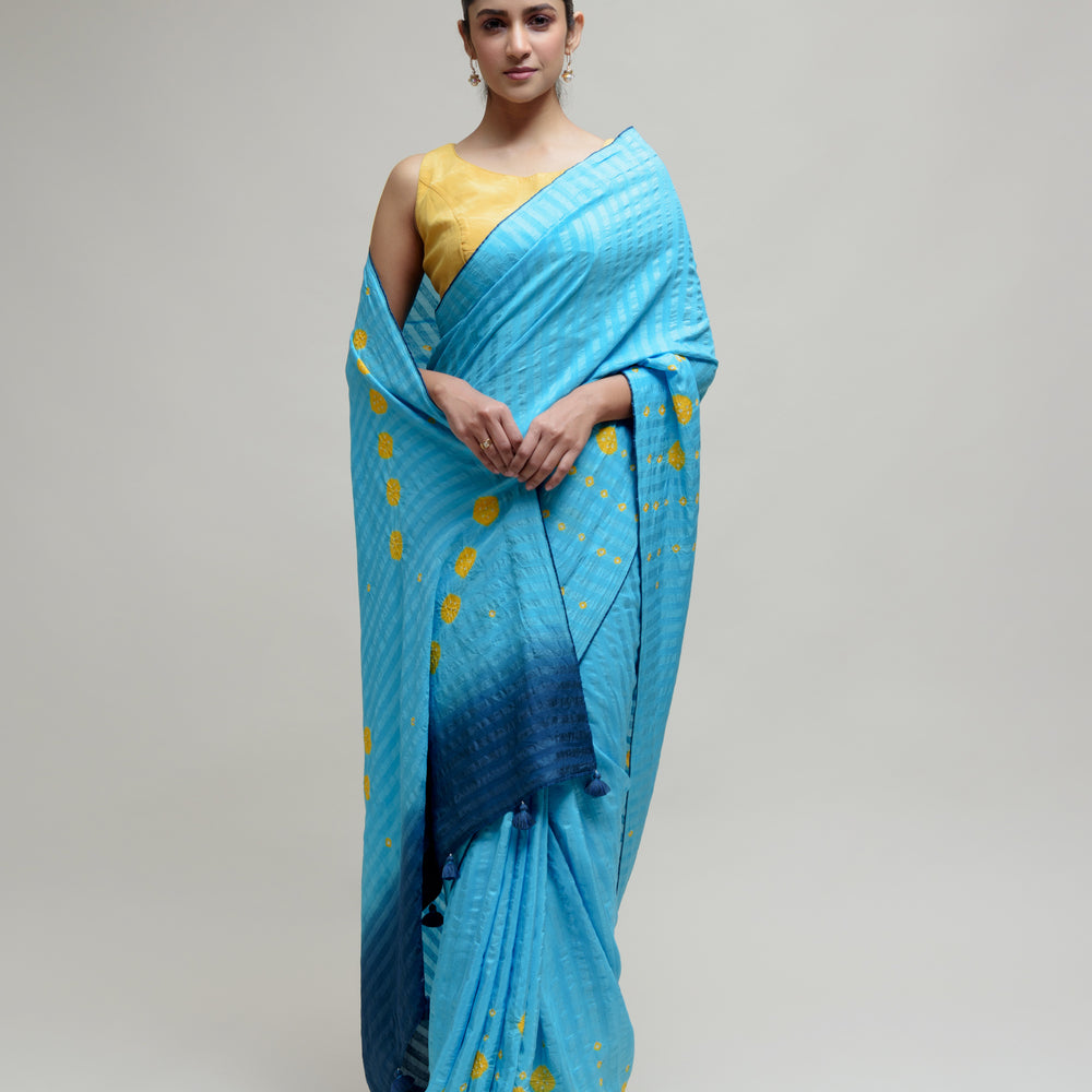 Bandhani Veda Saree - Sky Blue