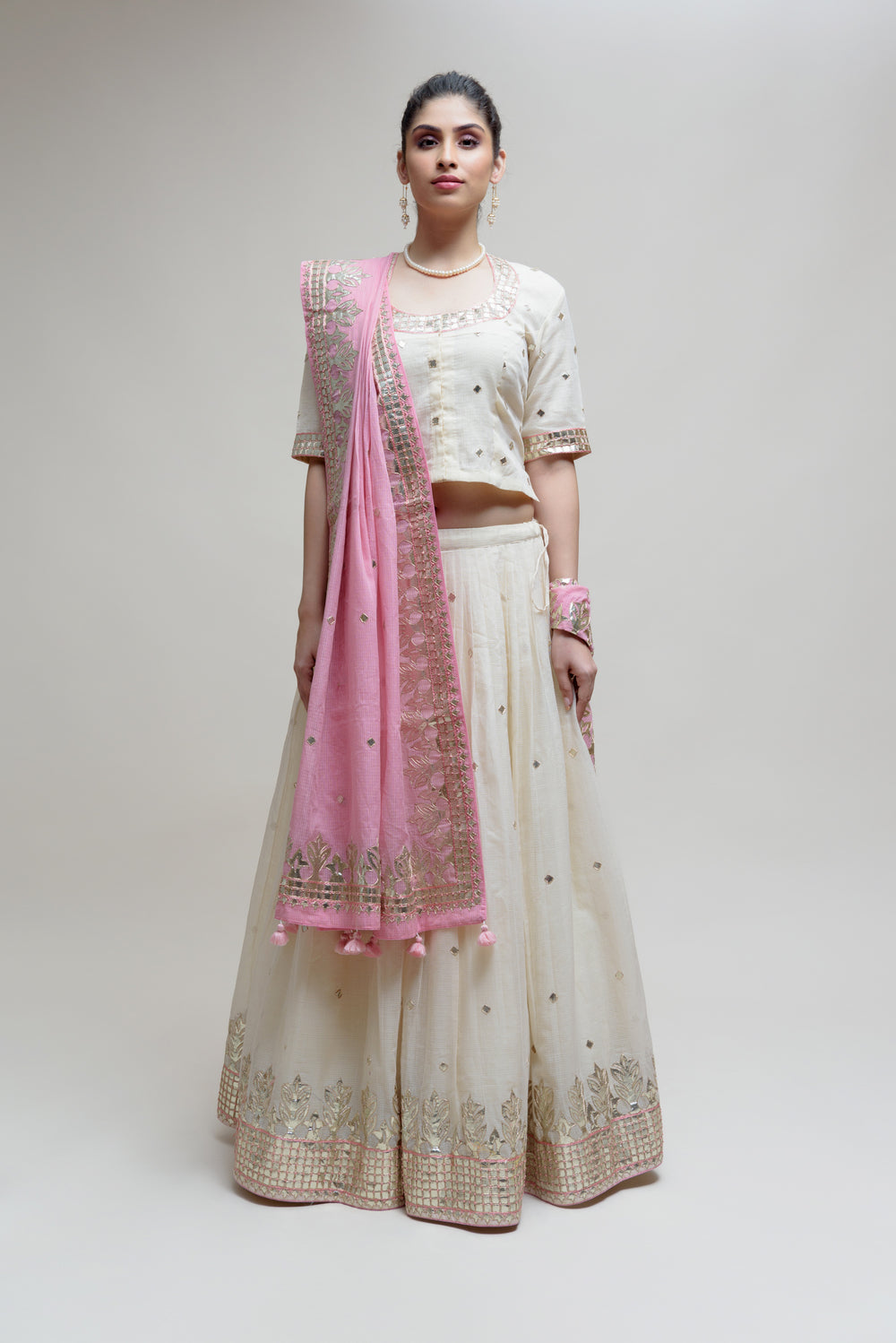 Sitaara Ahimsa Lehenga - Pink Off White