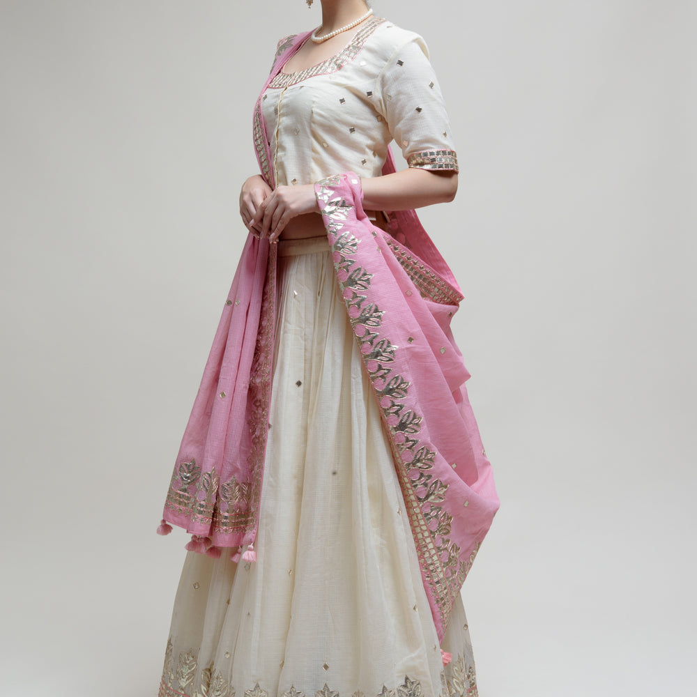 Sitaara Ahimsa Lehenga - Pink Off White