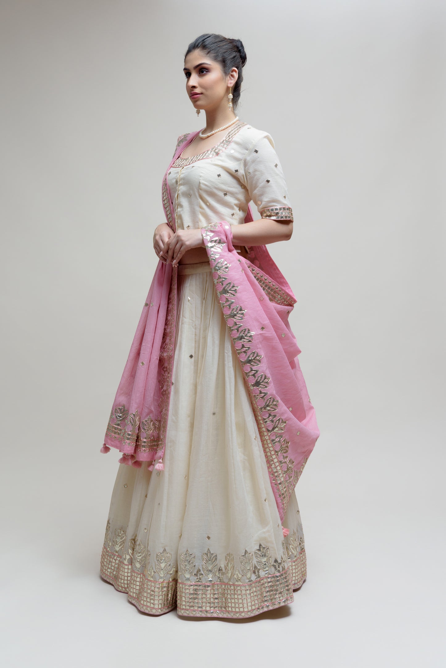 Sitaara Ahimsa Lehenga - Pink Off White