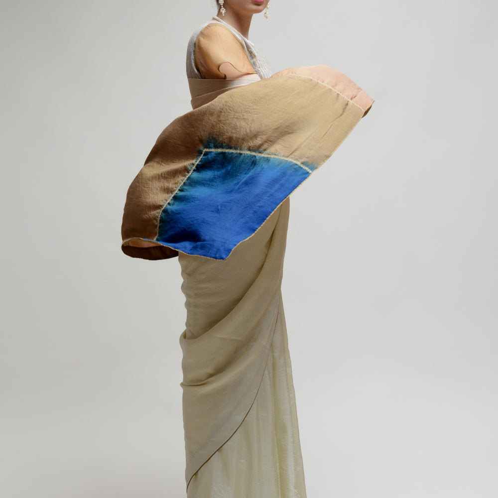 Grey Silk Saree with Colour Blocked Palla