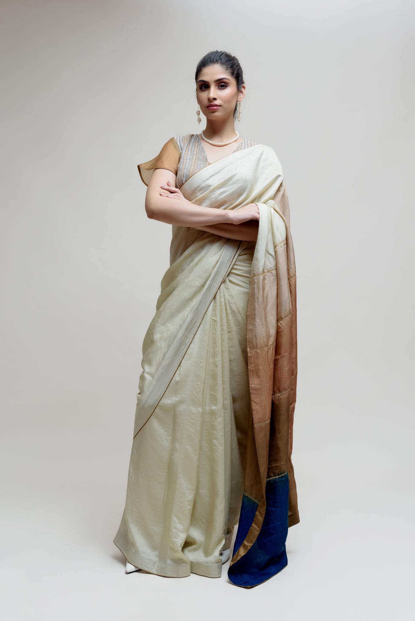 Grey Silk Saree with Colour Blocked Palla