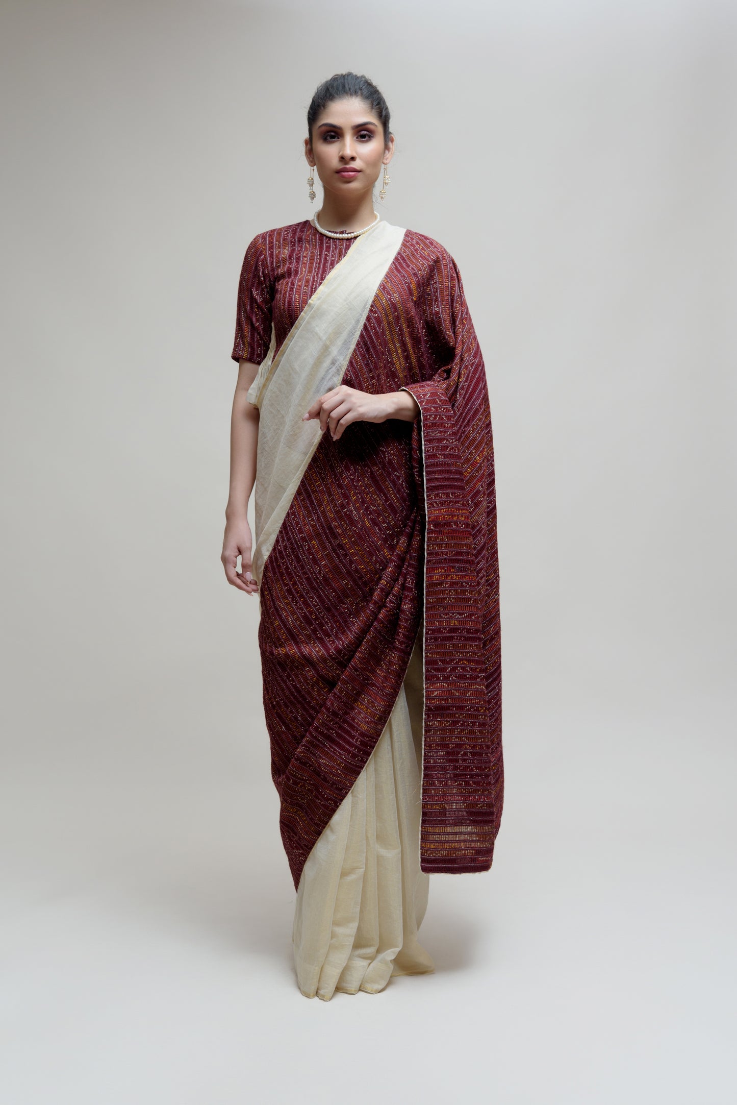 Off White Brown Chanderi Tissue Saree with a Unique Palla