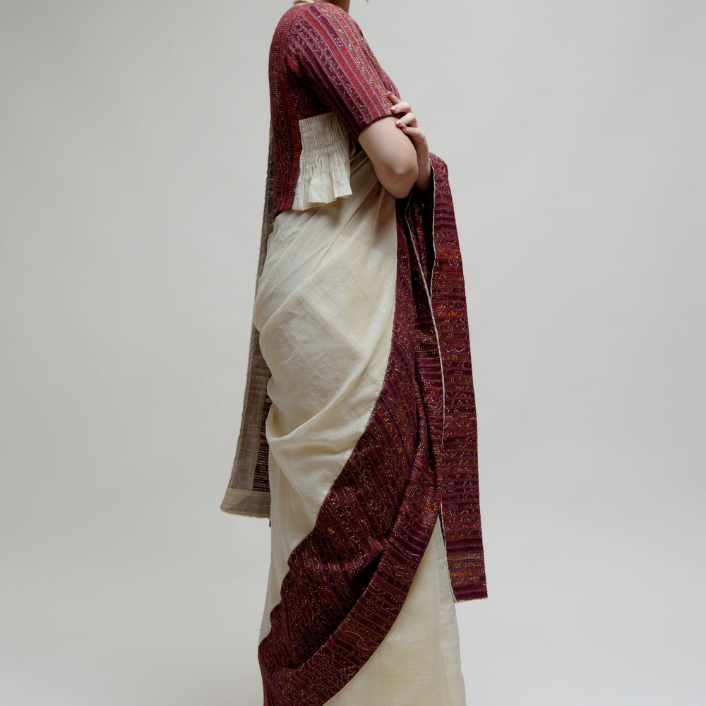 
                      
                        Off White Brown Chanderi Tissue Saree with a Unique Palla
                      
                    