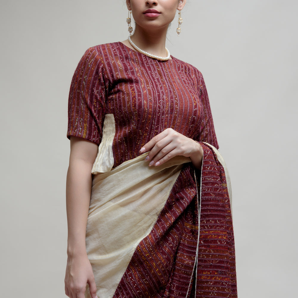 Off White Brown Chanderi Tissue Saree with a Unique Palla