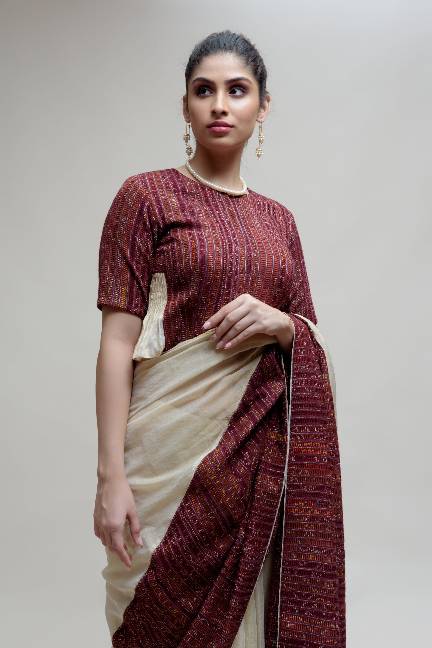 Off White Brown Chanderi Tissue Saree with a Unique Palla