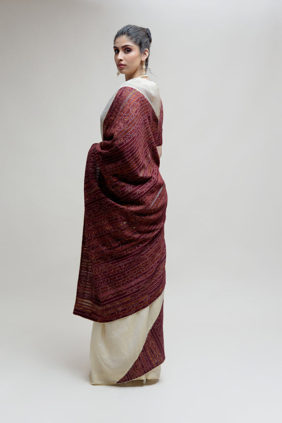 Off White Brown Chanderi Tissue Saree with a Unique Palla