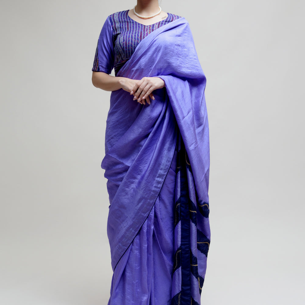 
                      
                        Silk Saree with Striped Colour Blocked Palla - Blue
                      
                    