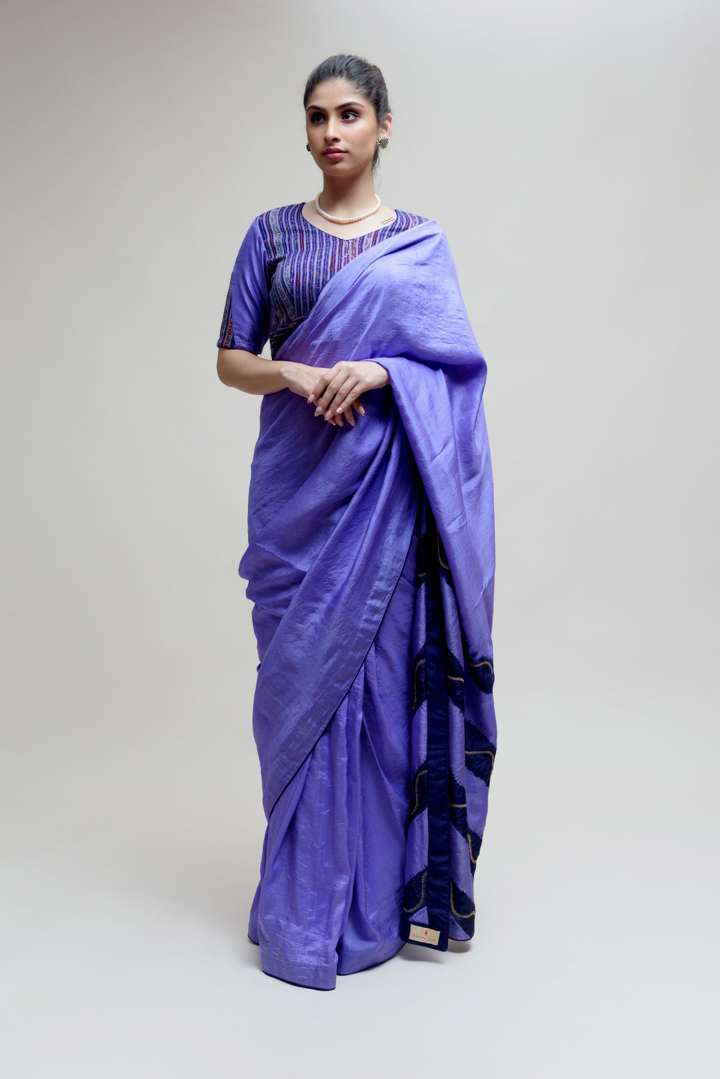 Silk Saree with Striped Colour Blocked Palla - Blue