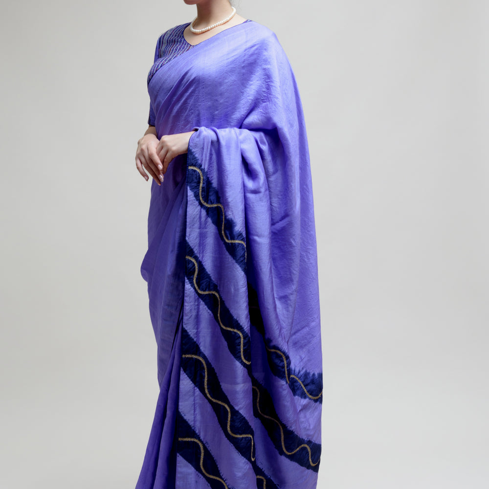 
                      
                        Silk Saree with Striped Colour Blocked Palla - Blue
                      
                    