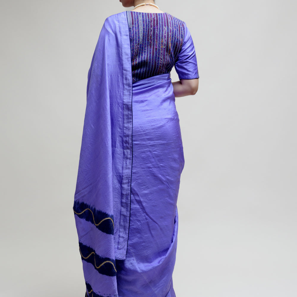 
                      
                        Silk Saree with Striped Colour Blocked Palla - Blue
                      
                    