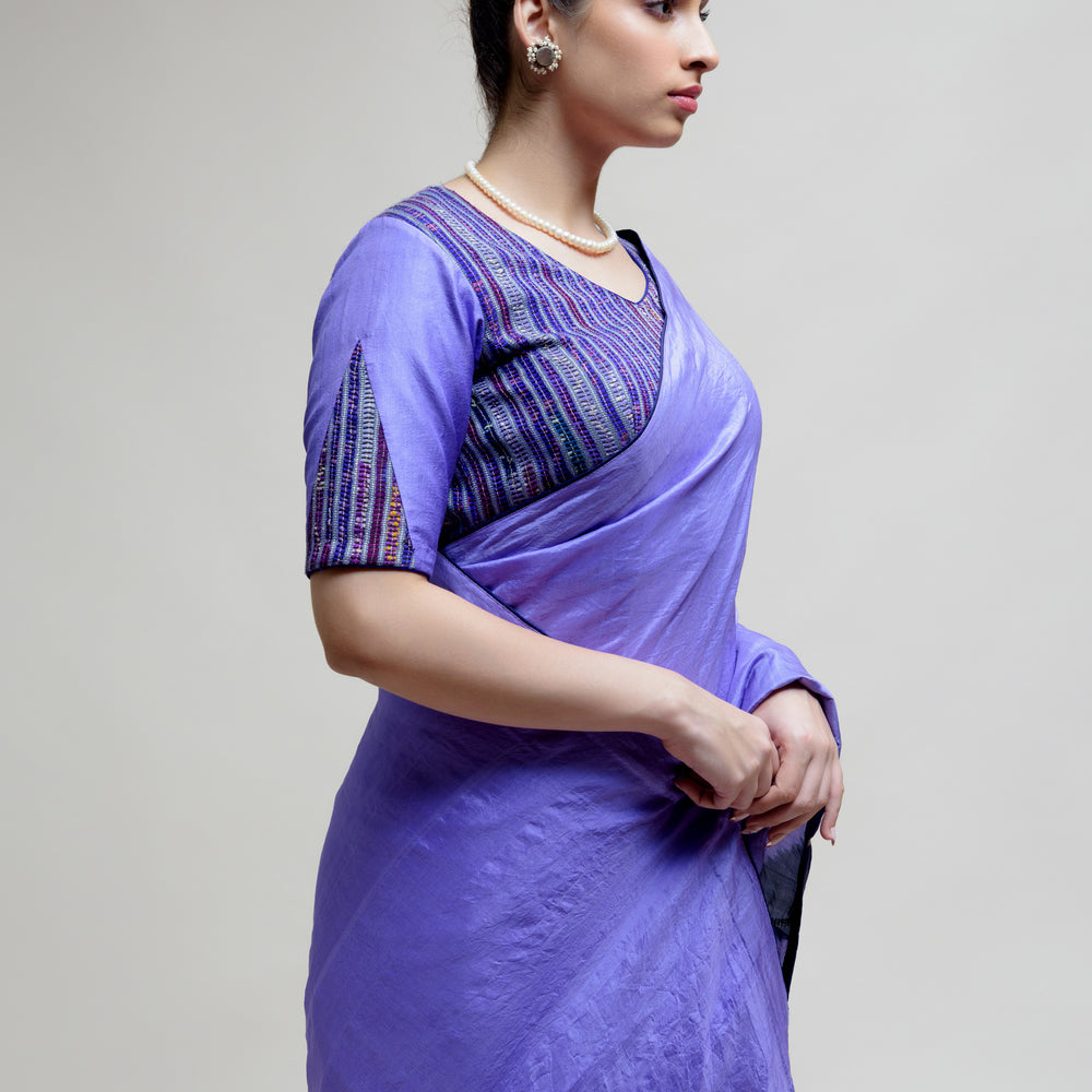 
                      
                        Silk Saree with Striped Colour Blocked Palla - Blue
                      
                    