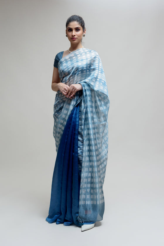 Clamp Dyed Chanderi Saree - Blue